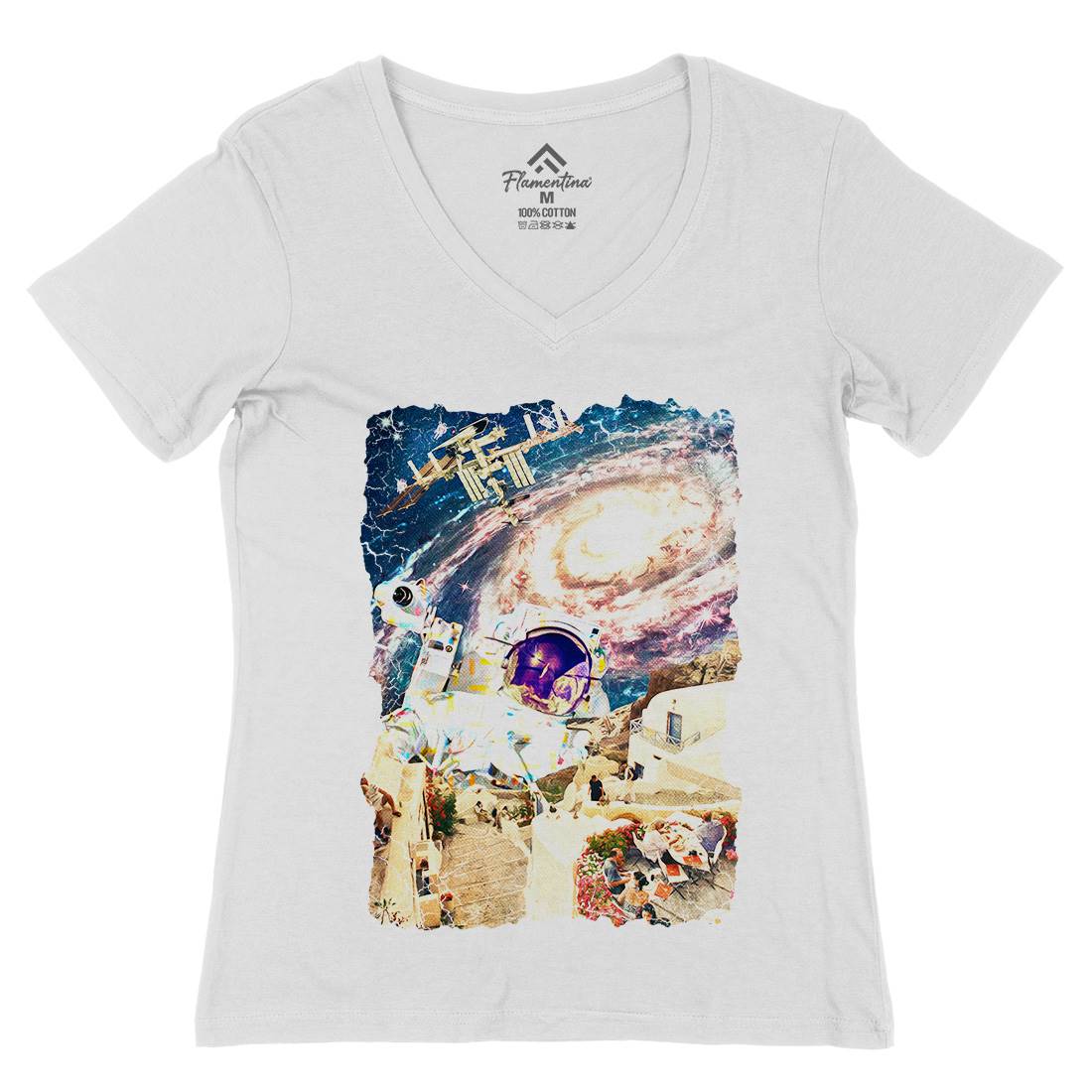 Stepped Out Womens Organic V-Neck T-Shirt Space A914