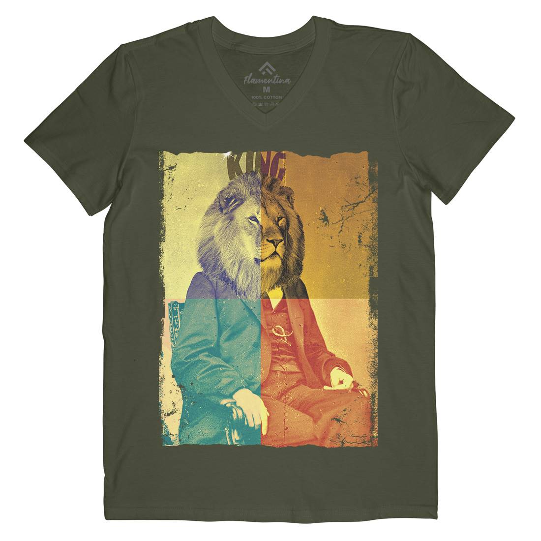 King Lion Rasta Mens Organic V-Neck T-Shirt Drugs A923
