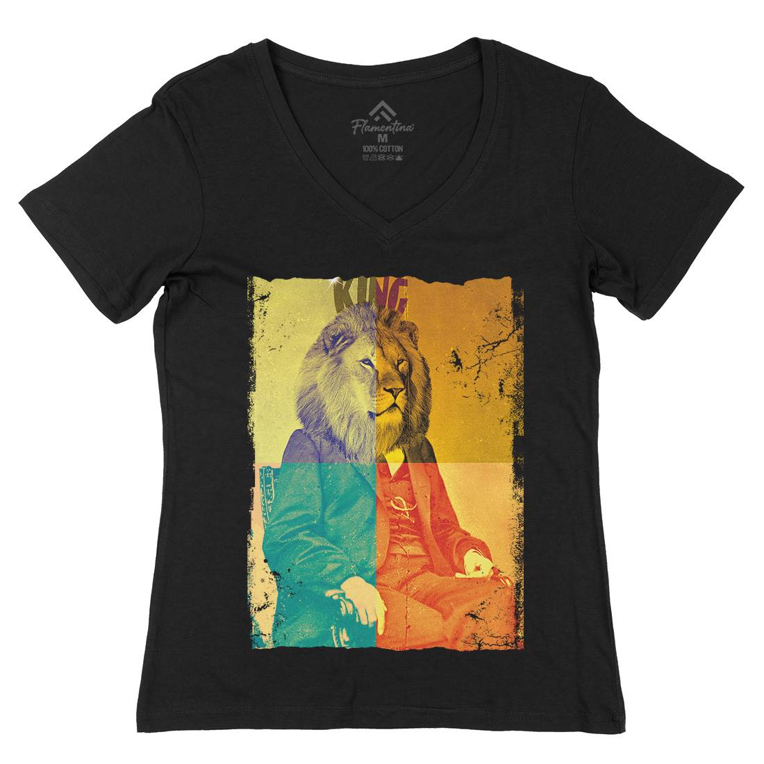 King Lion Rasta Womens Organic V-Neck T-Shirt Drugs A923
