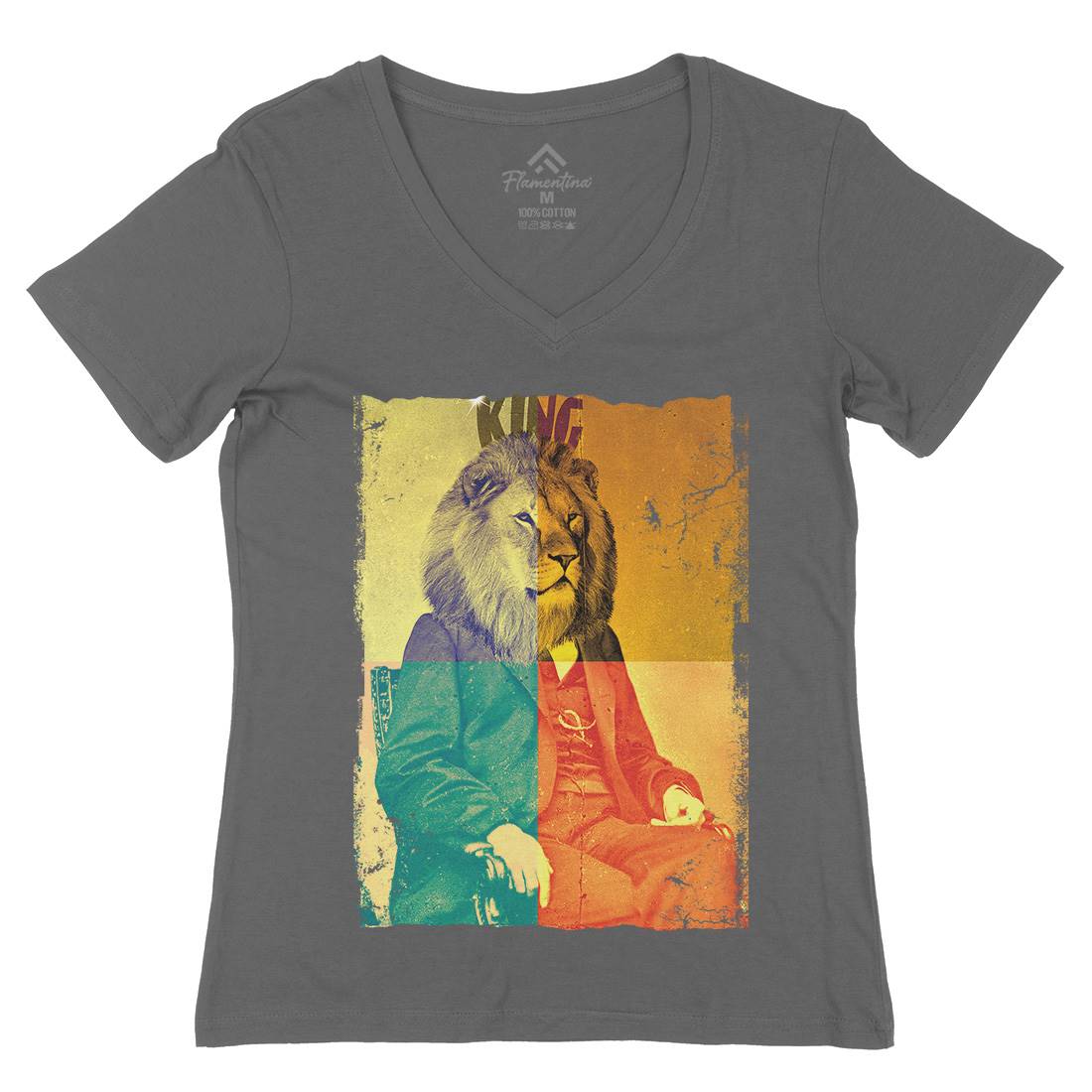 King Lion Rasta Womens Organic V-Neck T-Shirt Drugs A923