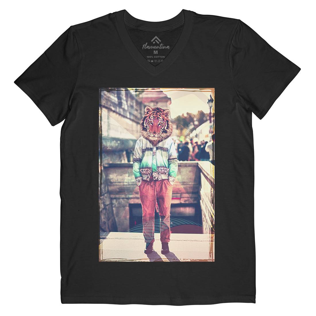 Tiger Head Mens V-Neck T-Shirt Art A930