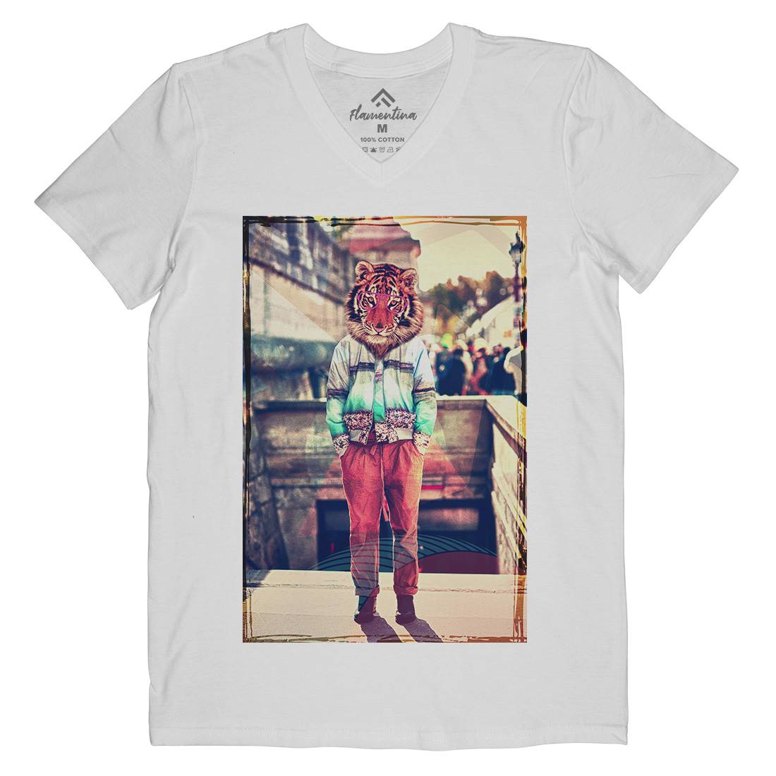 Tiger Head Mens V-Neck T-Shirt Art A930