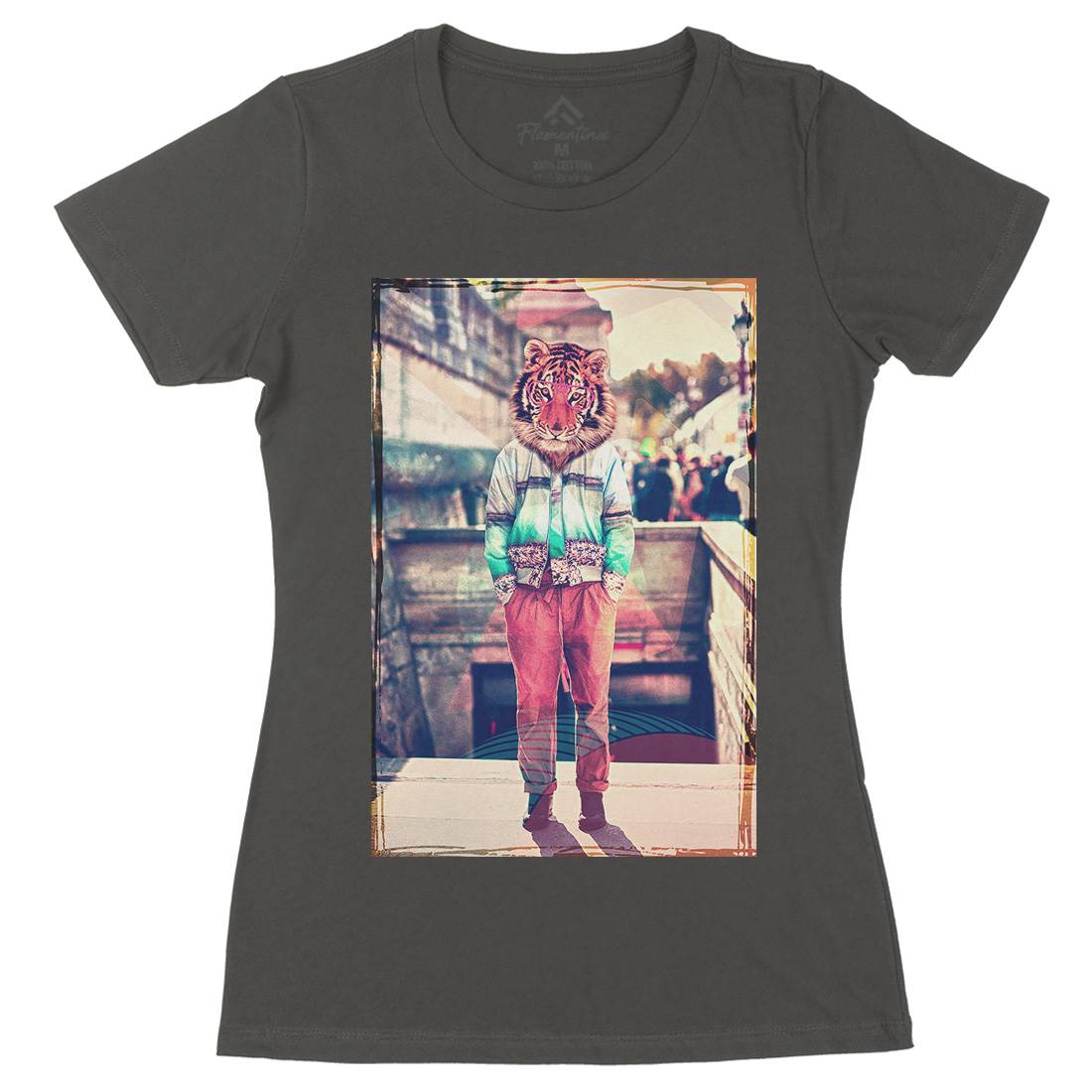 Tiger Head Womens Organic Crew Neck T-Shirt Art A930