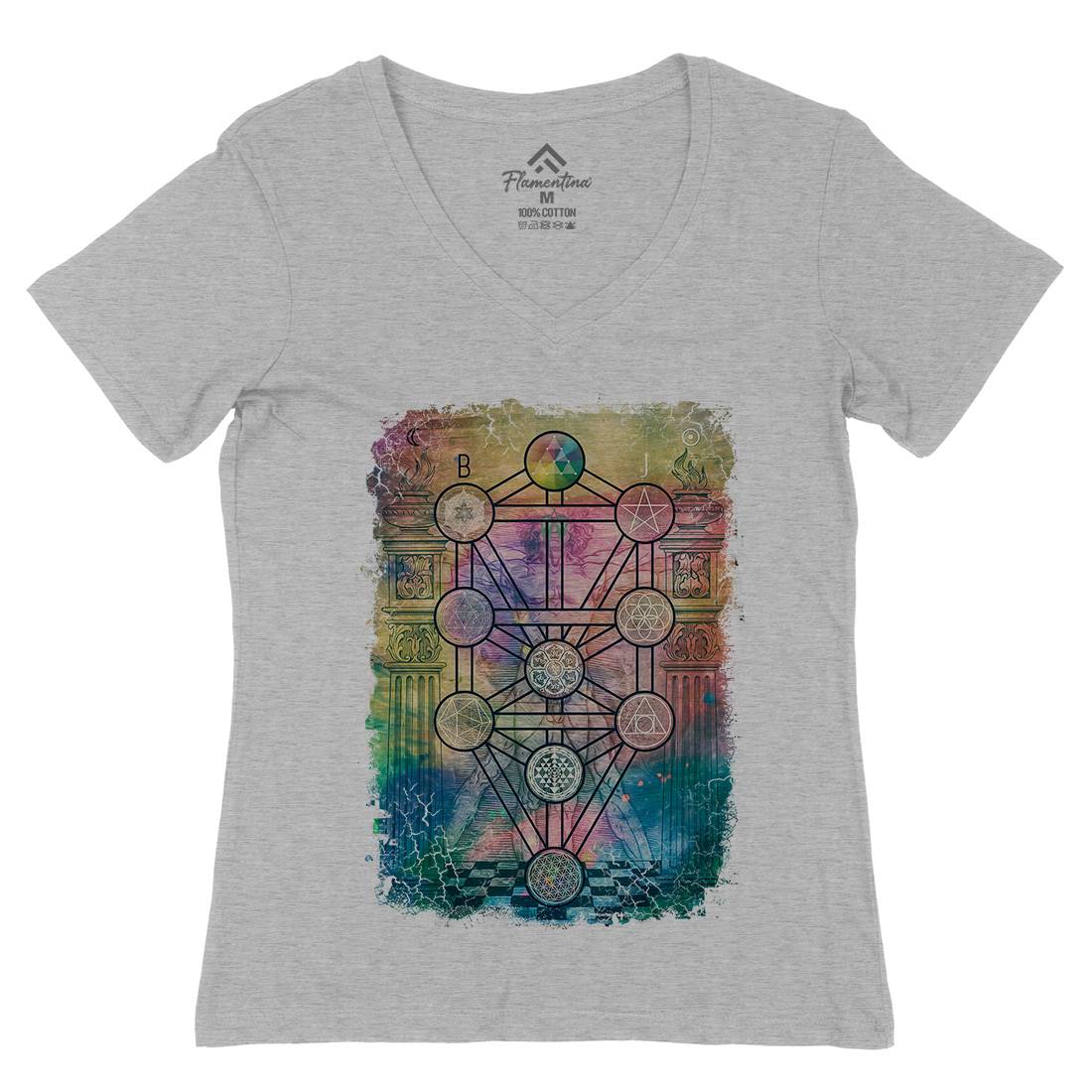 Tree Of Life Womens Organic V-Neck T-Shirt Illuminati A934