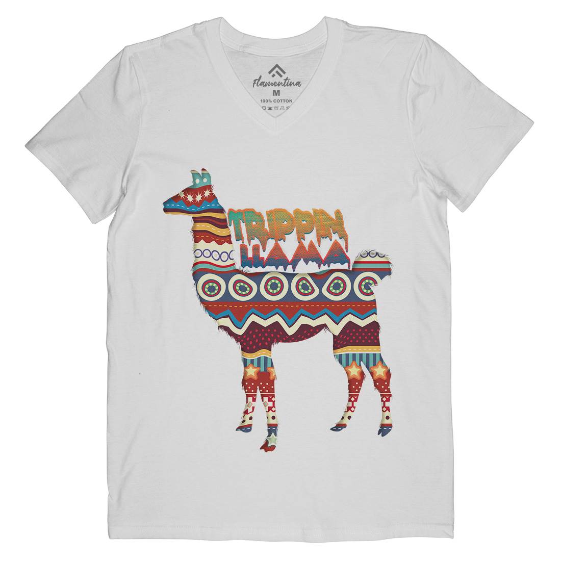 Trippin Llama Mens Organic V-Neck T-Shirt Art A935