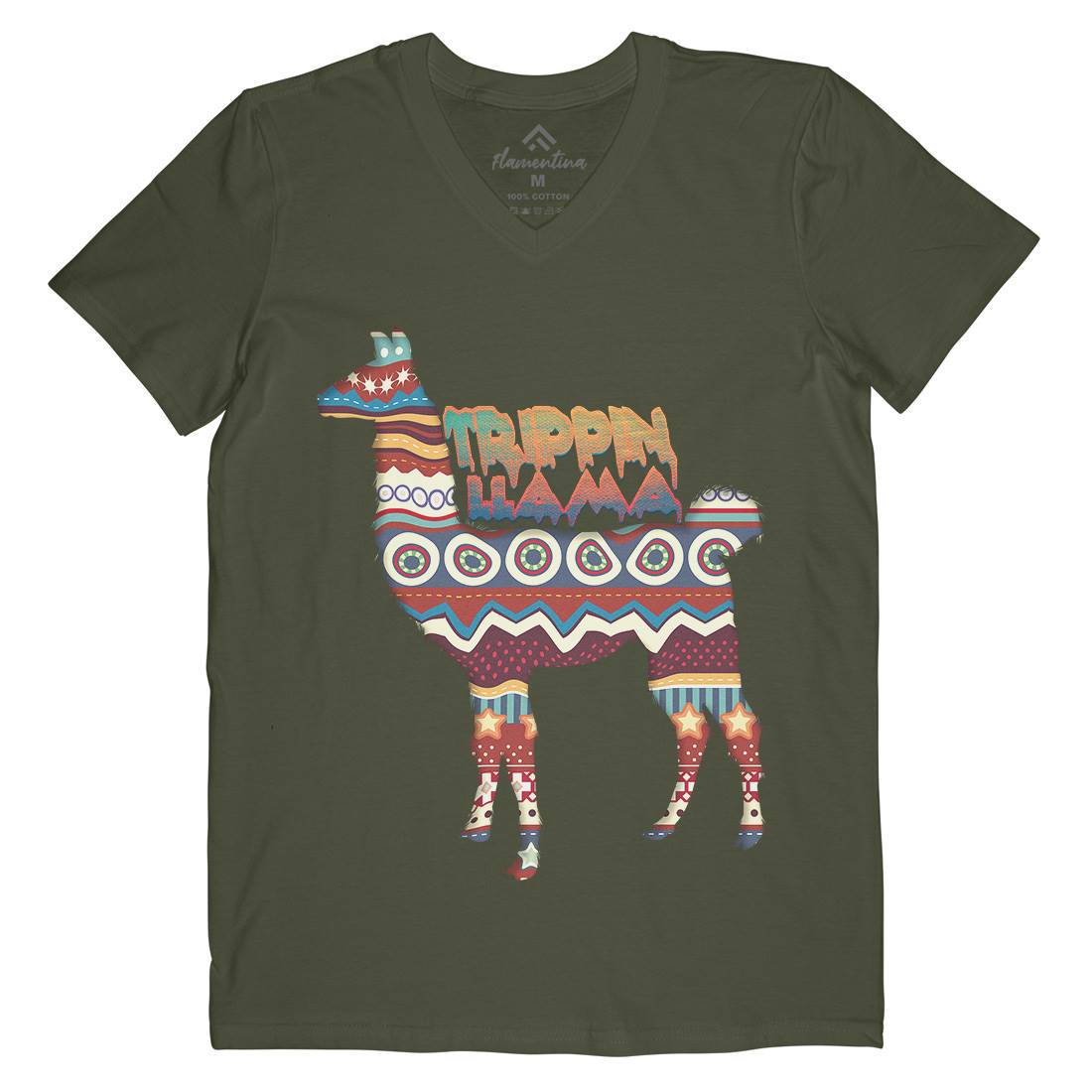 Trippin Llama Mens Organic V-Neck T-Shirt Art A935