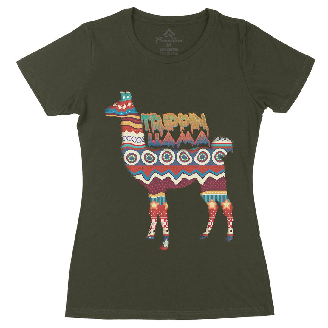 Trippin Llama Womens Organic Crew Neck T-Shirt Art A935
