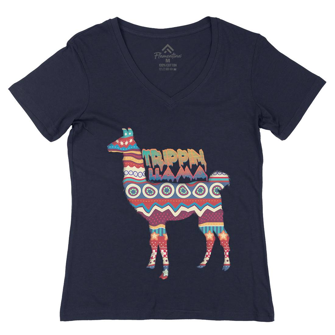 Trippin Llama Womens Organic V-Neck T-Shirt Art A935