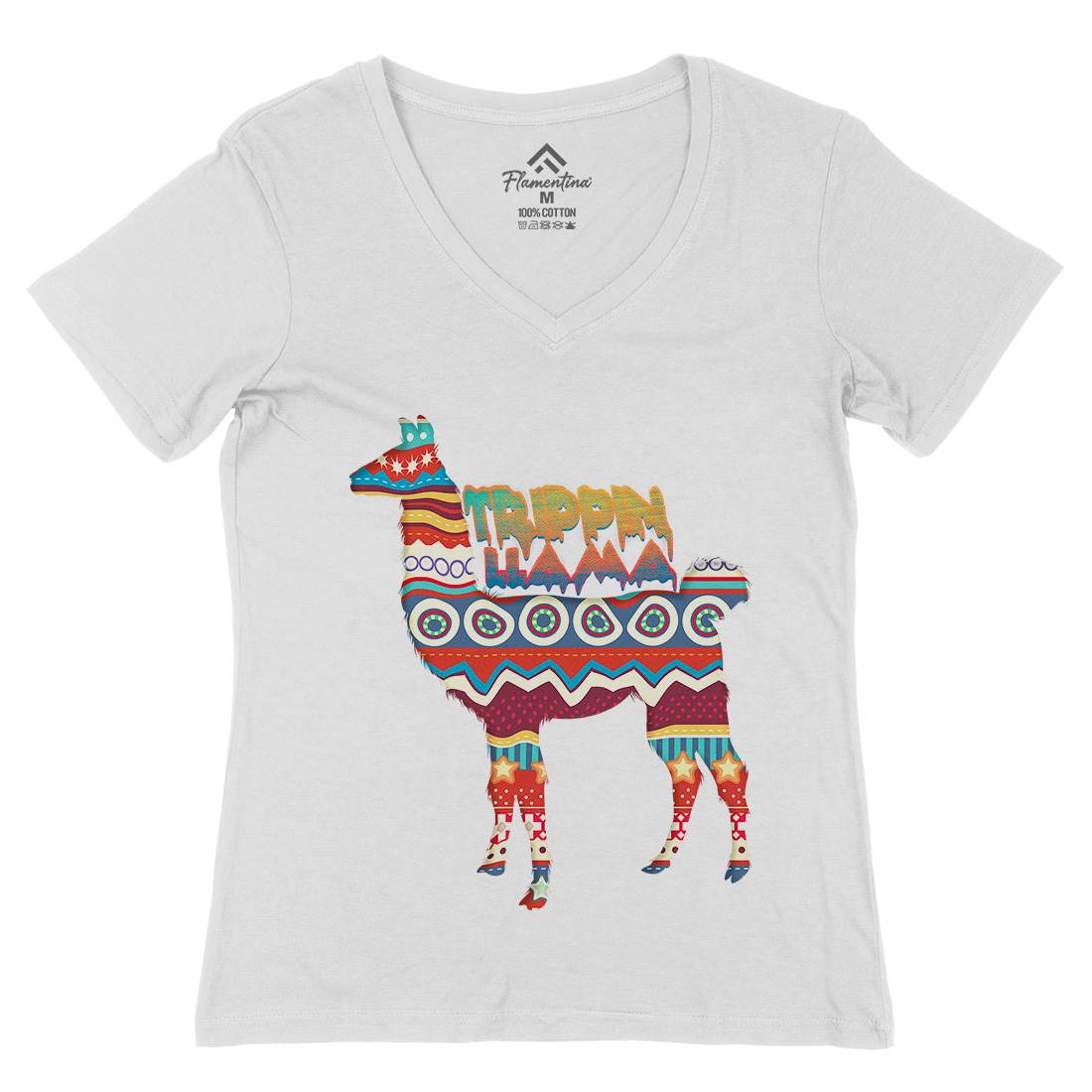 Trippin Llama Womens Organic V-Neck T-Shirt Art A935