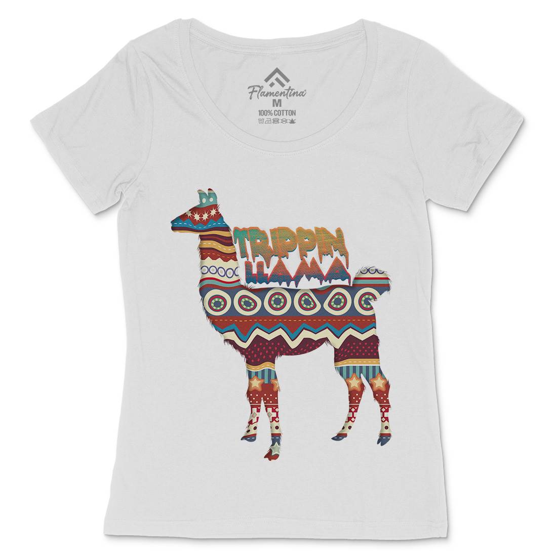 Trippin Llama Womens Scoop Neck T-Shirt Art A935