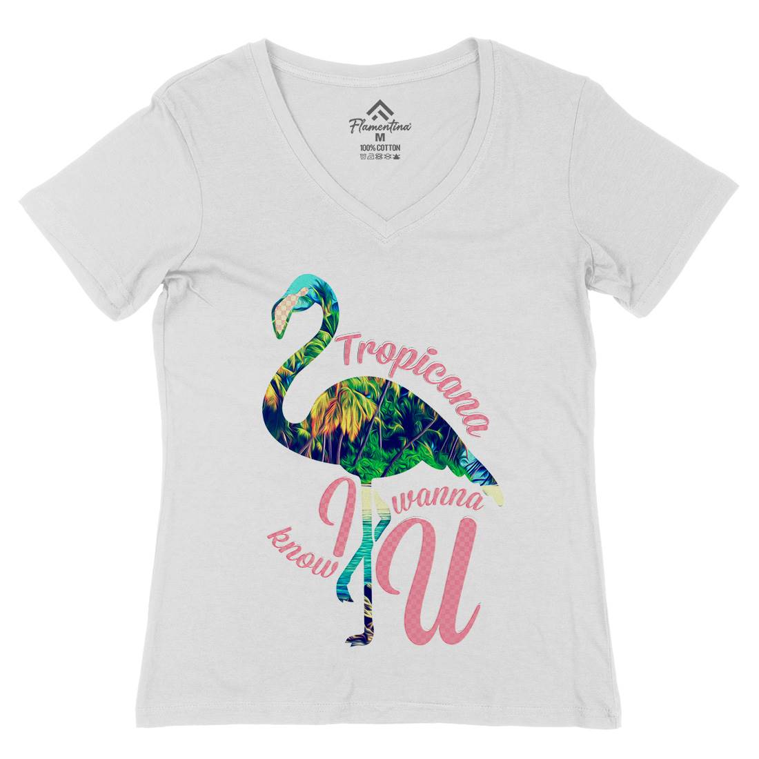 Tropicana Flamingo Womens Organic V-Neck T-Shirt Art A936