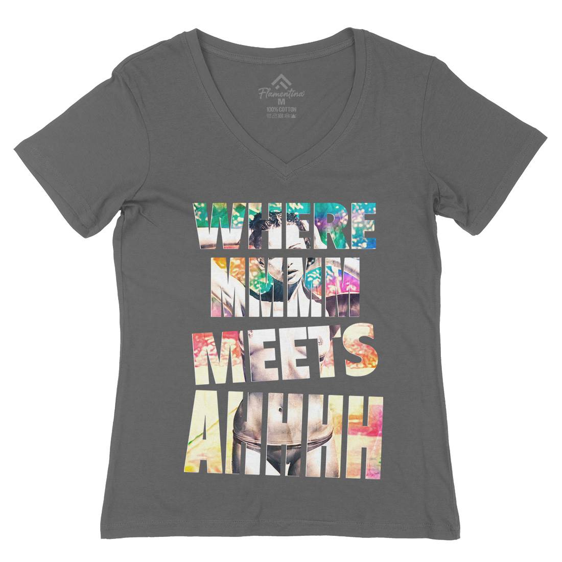 Where Mmm Meets Ahhh Womens Organic V-Neck T-Shirt Art A940