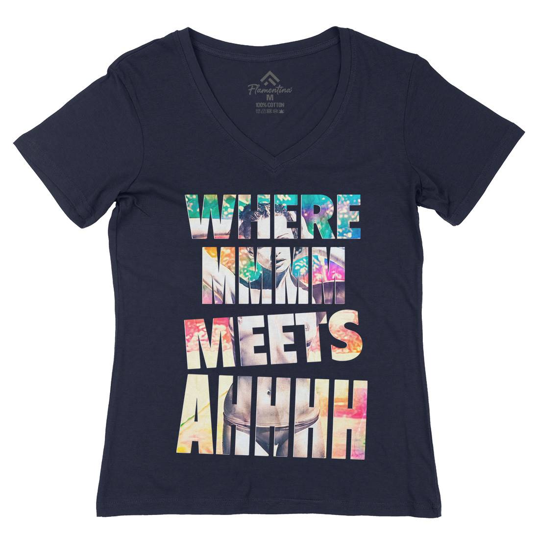 Where Mmm Meets Ahhh Womens Organic V-Neck T-Shirt Art A940