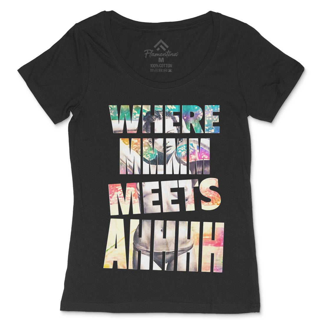 Where Mmm Meets Ahhh Womens Scoop Neck T-Shirt Art A940