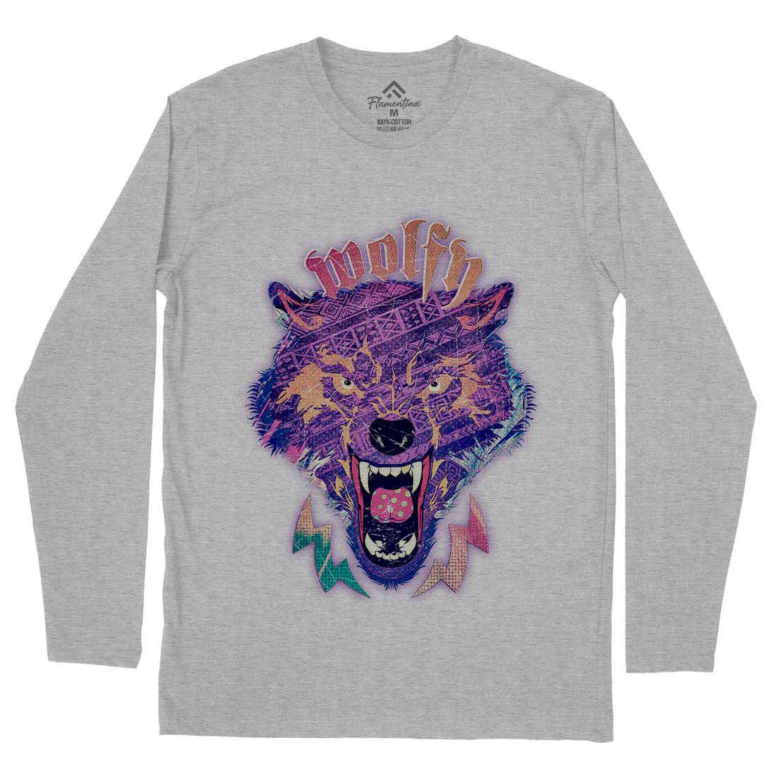 Wolfy Mens Long Sleeve T-Shirt Animals A943