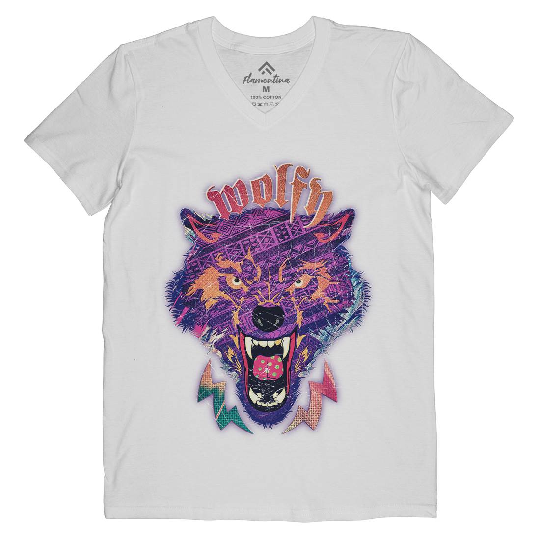 Wolfy Mens Organic V-Neck T-Shirt Animals A943