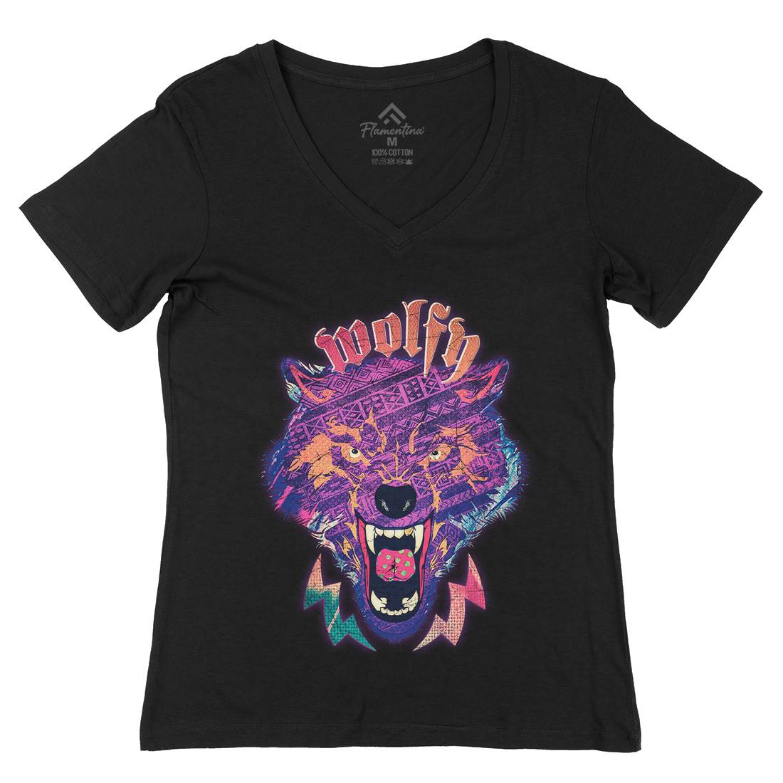 Wolfy Womens Organic V-Neck T-Shirt Animals A943