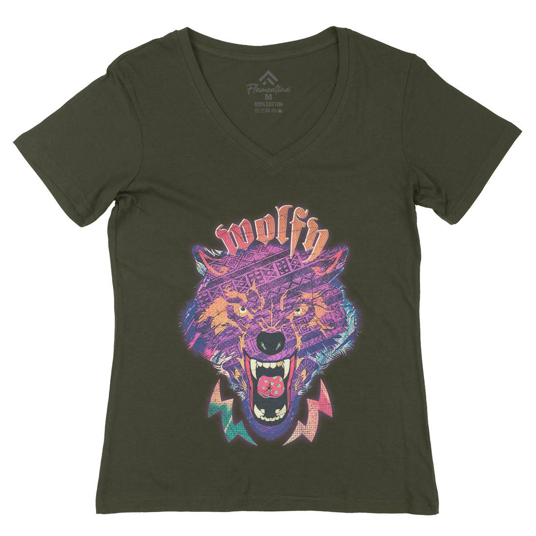 Wolfy Womens Organic V-Neck T-Shirt Animals A943