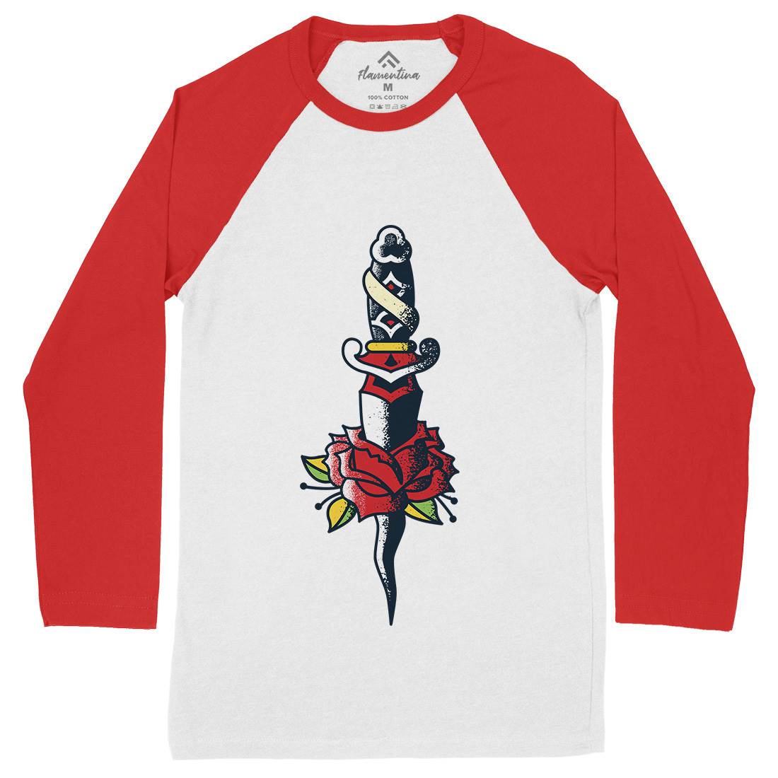 Dagger Roses Mens Long Sleeve Baseball T-Shirt Tattoo A946