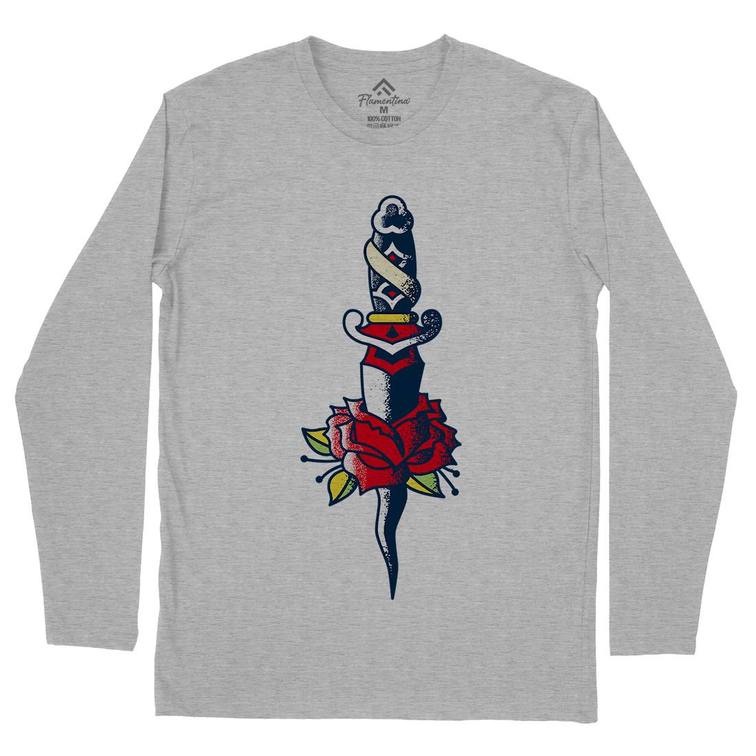 Dagger Roses Mens Long Sleeve T-Shirt Tattoo A946