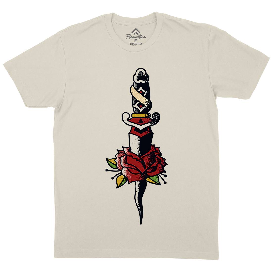Dagger Roses Mens Organic Crew Neck T-Shirt Tattoo A946