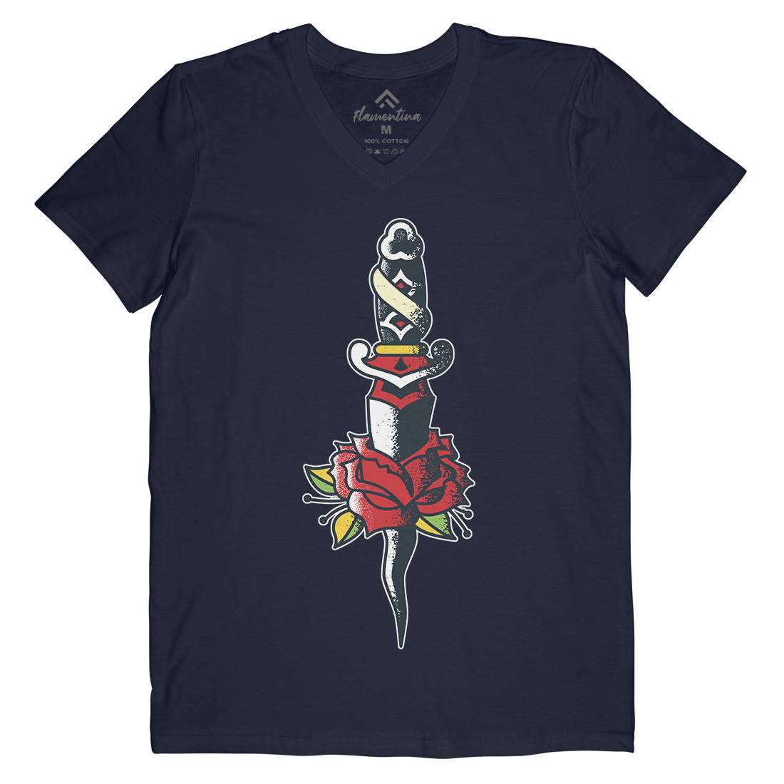 Dagger Roses Mens Organic V-Neck T-Shirt Tattoo A946
