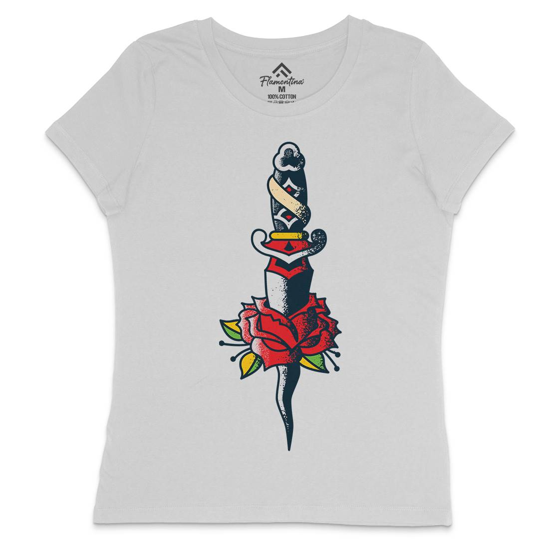 Dagger Roses Womens Crew Neck T-Shirt Tattoo A946