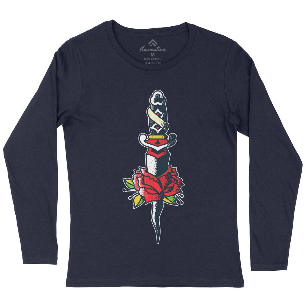 Dagger Roses Womens Long Sleeve T-Shirt Tattoo A946