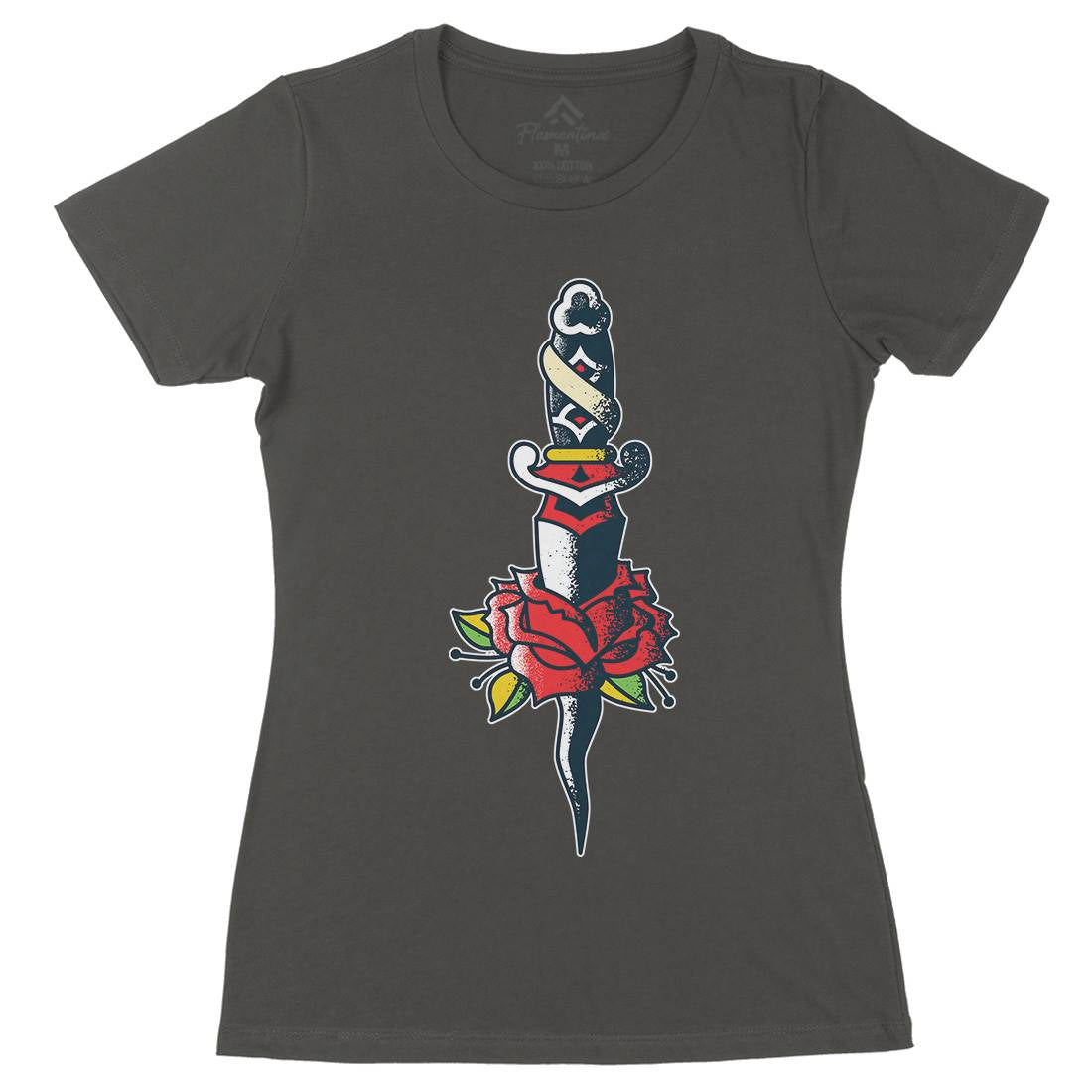 Dagger Roses Womens Organic Crew Neck T-Shirt Tattoo A946