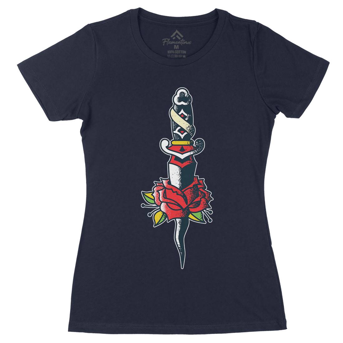 Dagger Roses Womens Organic Crew Neck T-Shirt Tattoo A946