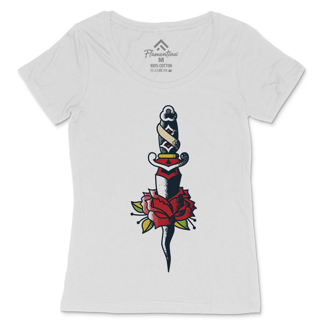 Dagger Roses Womens Scoop Neck T-Shirt Tattoo A946