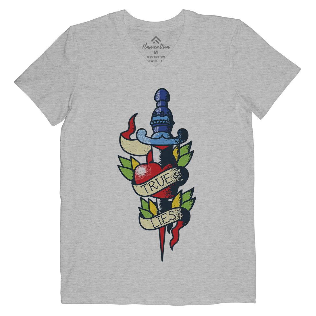 Dagger Heart Mens Organic V-Neck T-Shirt Tattoo A947