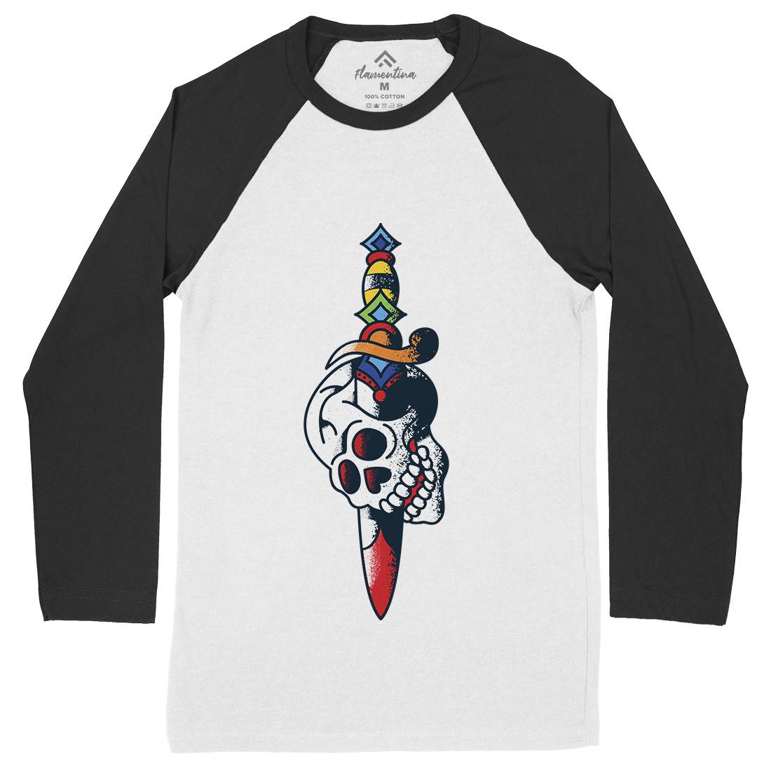 Dagger Skull Mens Long Sleeve Baseball T-Shirt Tattoo A950