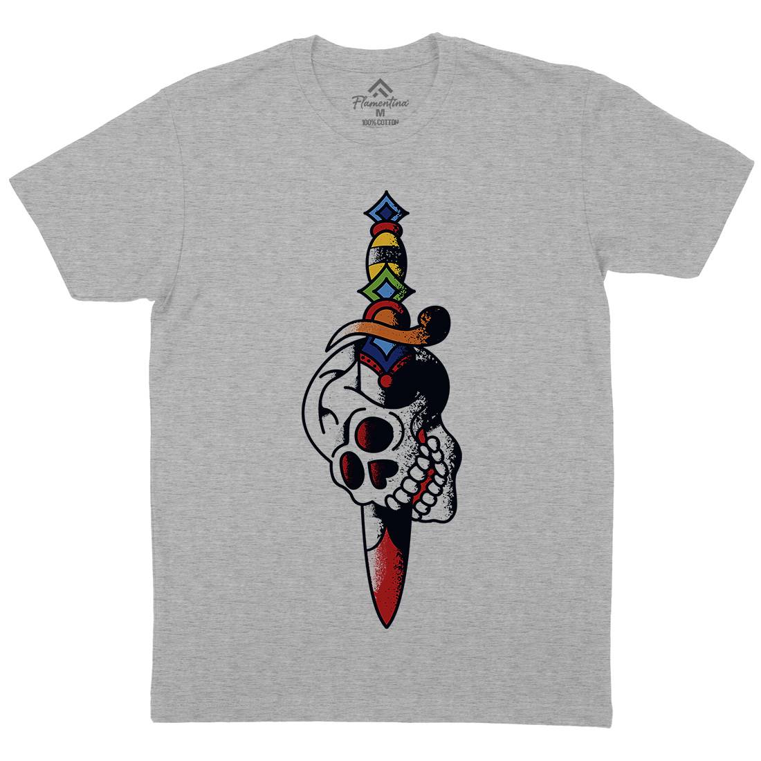 Dagger Skull Mens Organic Crew Neck T-Shirt Tattoo A950
