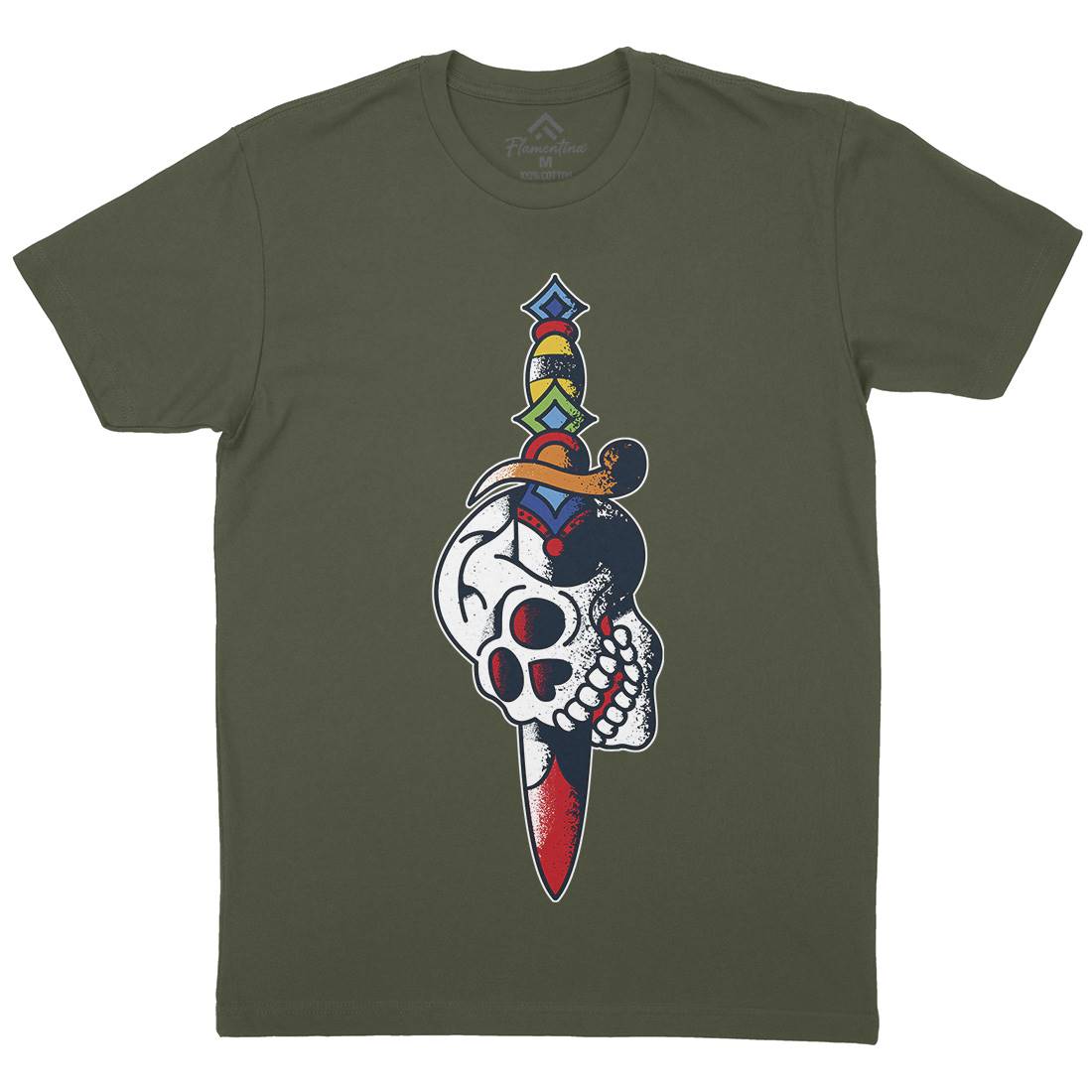 Dagger Skull Mens Crew Neck T-Shirt Tattoo A950