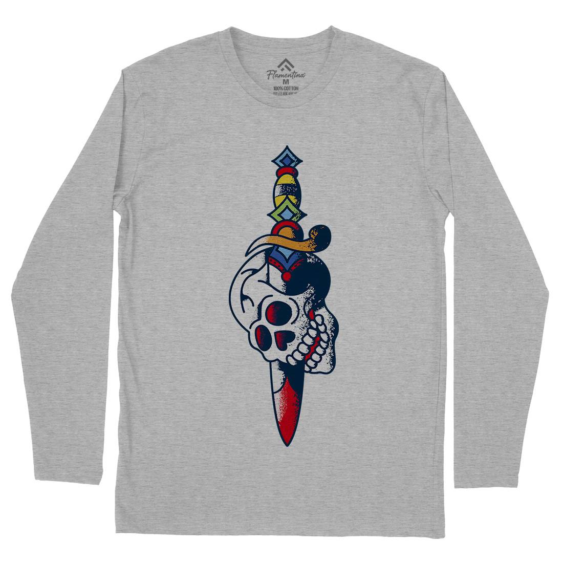 Dagger Skull Mens Long Sleeve T-Shirt Tattoo A950