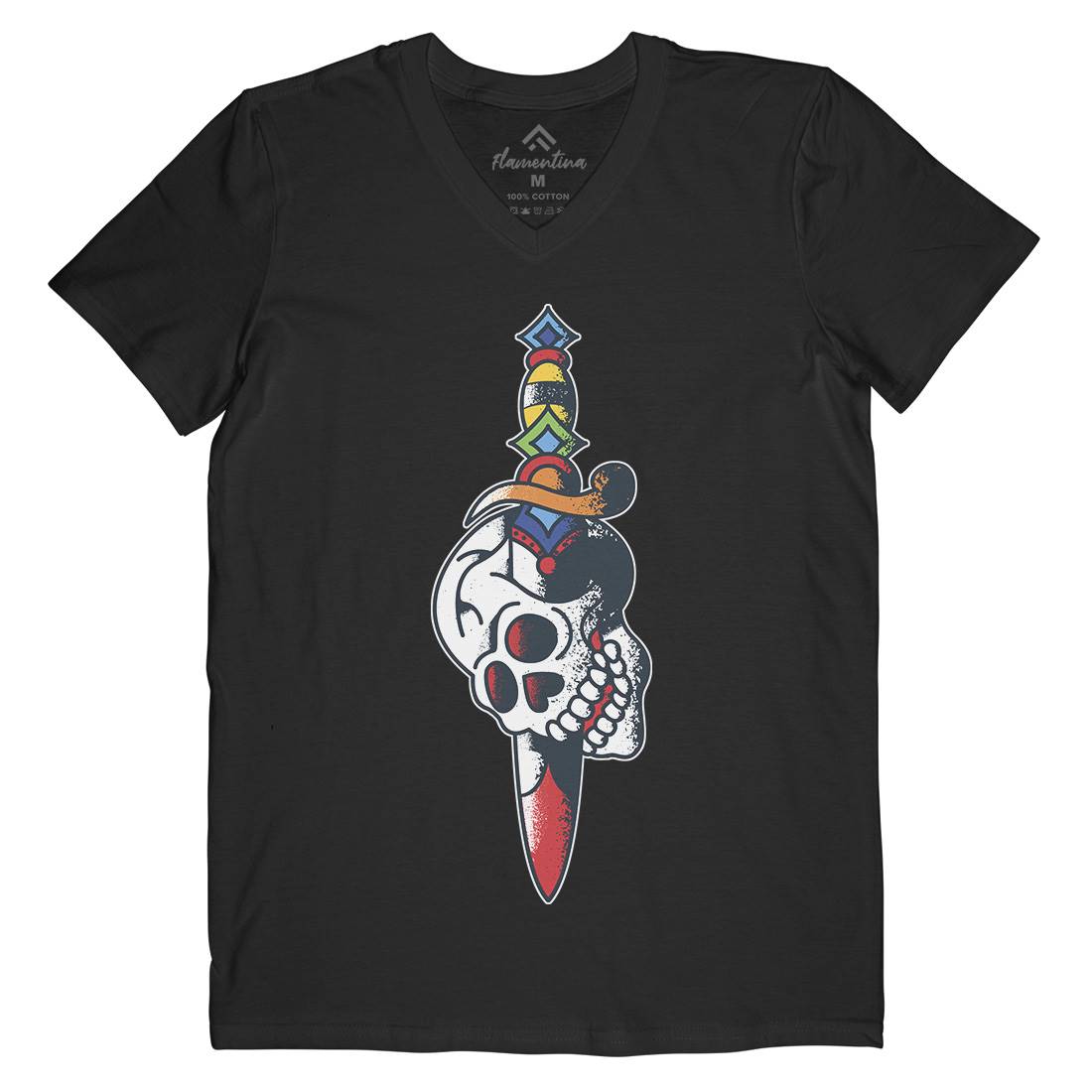Dagger Skull Mens Organic V-Neck T-Shirt Tattoo A950