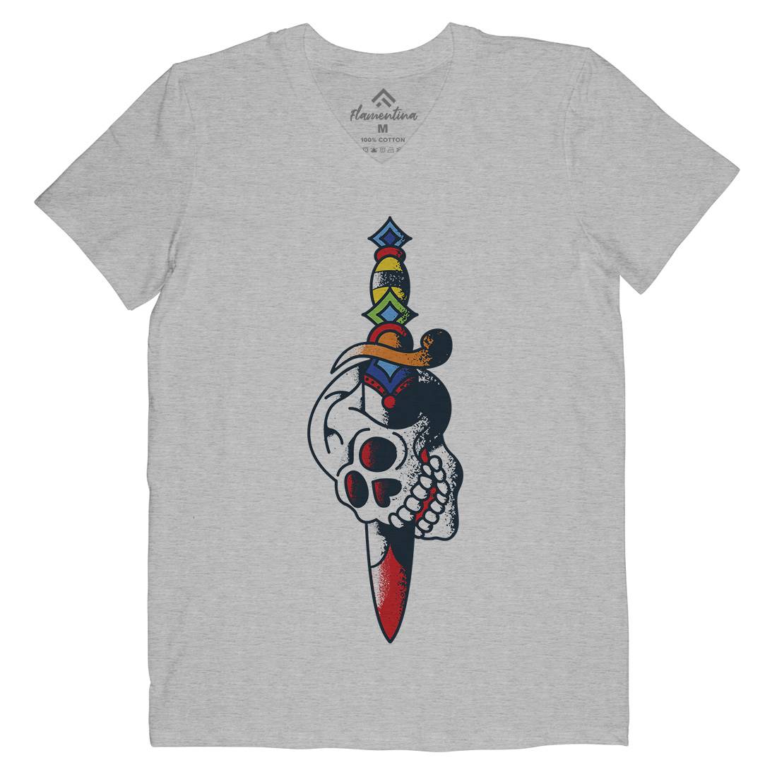 Dagger Skull Mens Organic V-Neck T-Shirt Tattoo A950