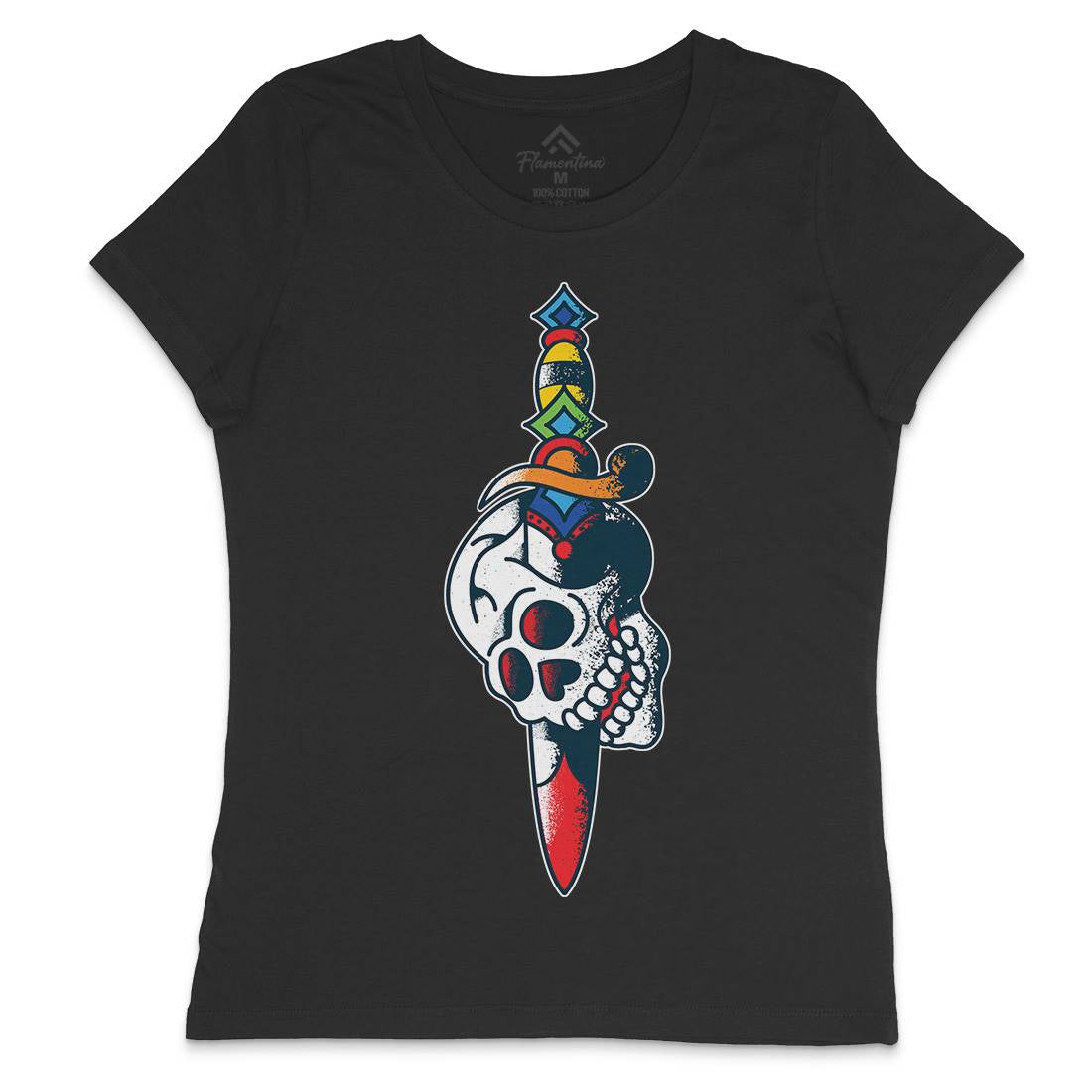 Dagger Skull Womens Crew Neck T-Shirt Tattoo A950