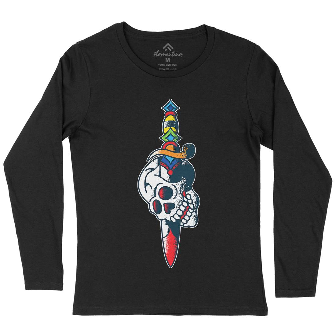 Dagger Skull Womens Long Sleeve T-Shirt Tattoo A950