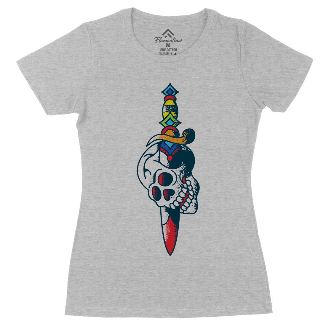 Dagger Skull Womens Organic Crew Neck T-Shirt Tattoo A950
