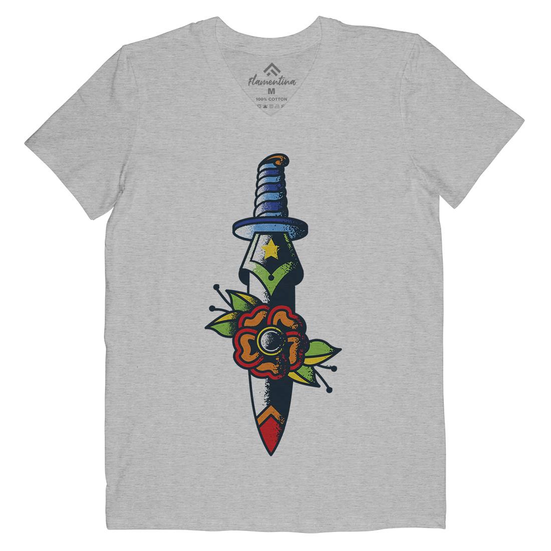 Dagger Flower Mens V-Neck T-Shirt Tattoo A951
