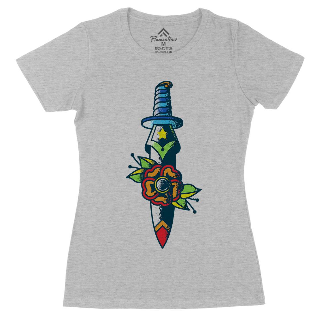 Dagger Flower Womens Organic Crew Neck T-Shirt Tattoo A951