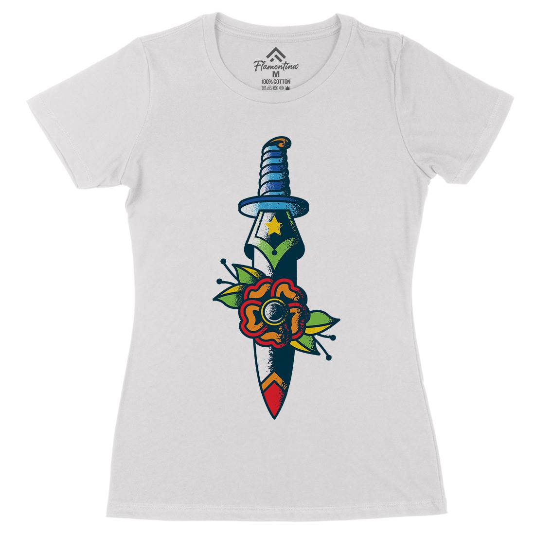 Dagger Flower Womens Organic Crew Neck T-Shirt Tattoo A951