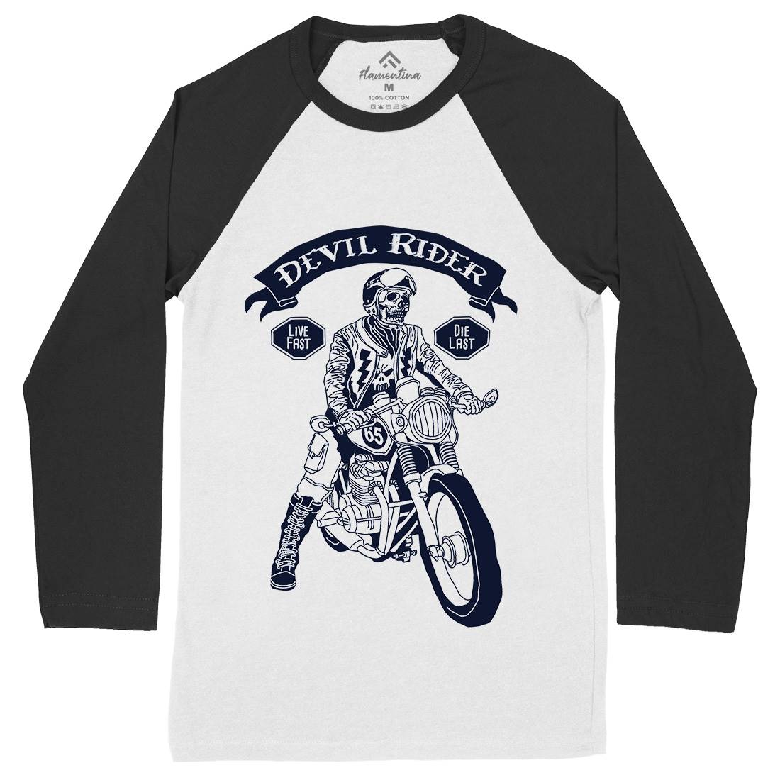 Devil Rider Mens Long Sleeve Baseball T-Shirt Motorcycles A952