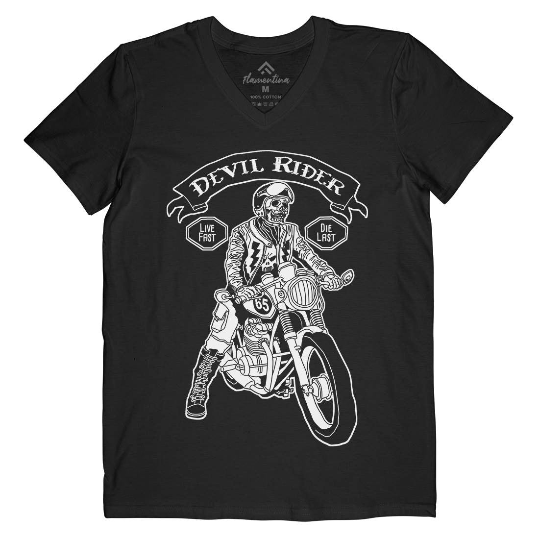 Devil Rider Mens Organic V-Neck T-Shirt Motorcycles A952