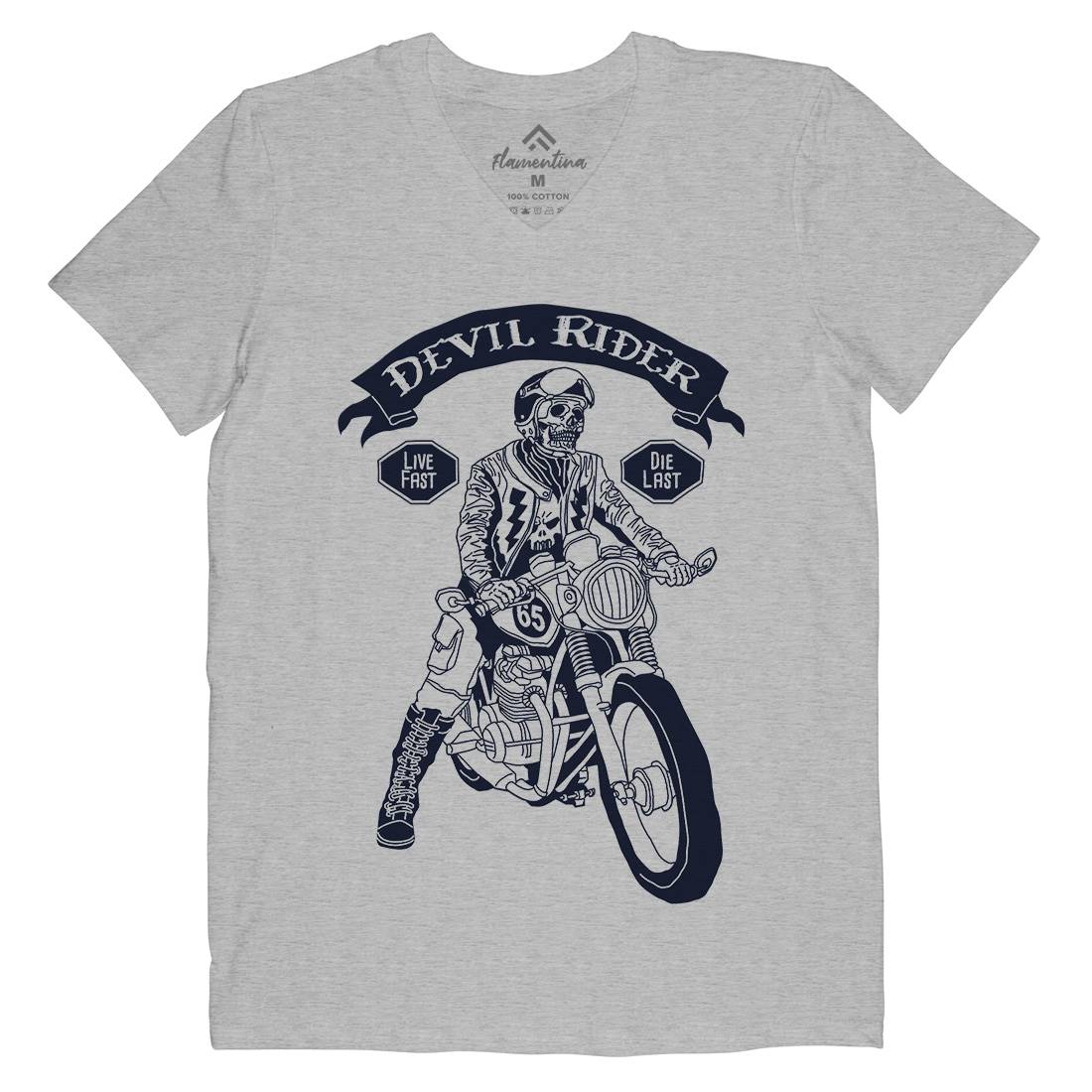 Devil Rider Mens V-Neck T-Shirt Motorcycles A952