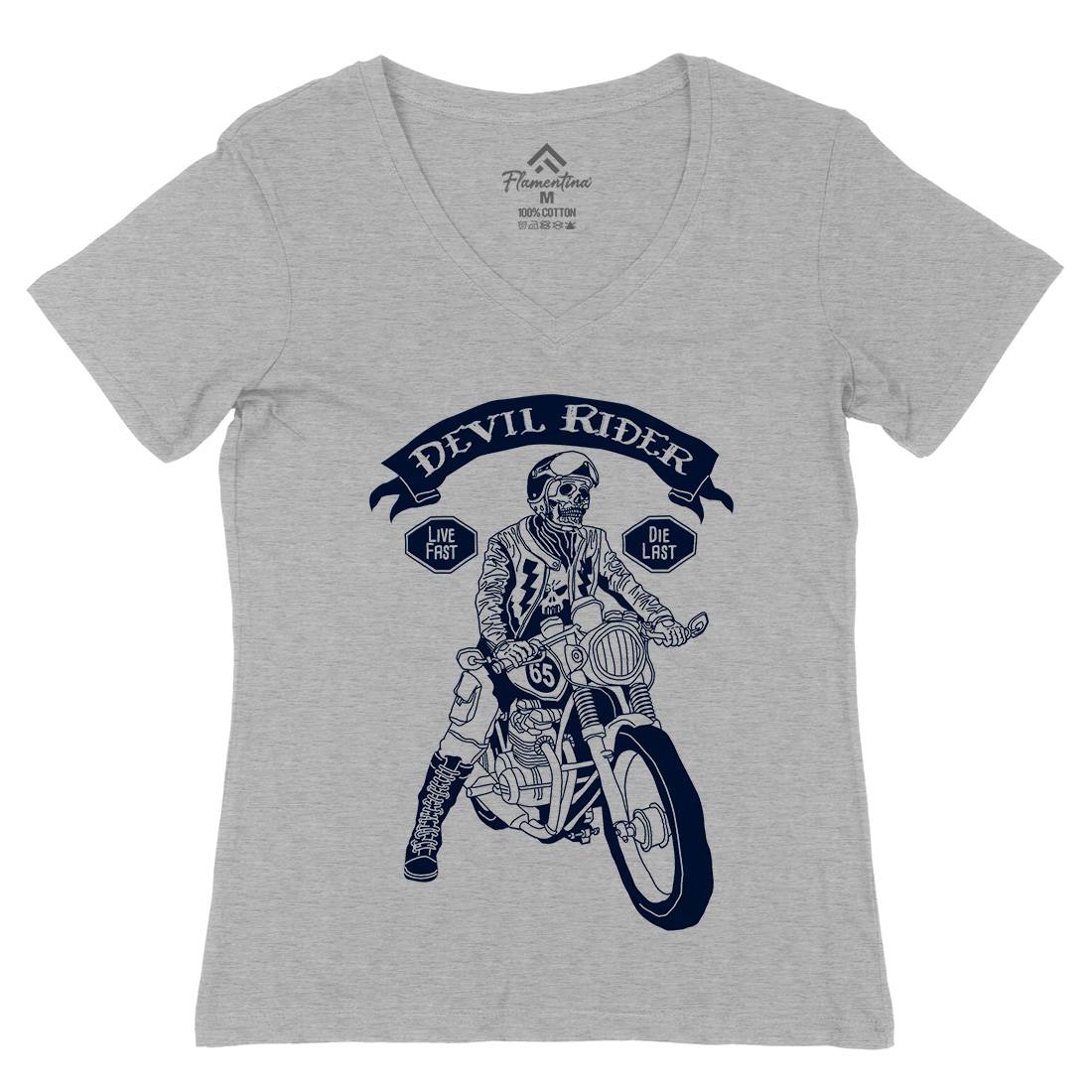Devil Rider Womens Organic V-Neck T-Shirt Motorcycles A952