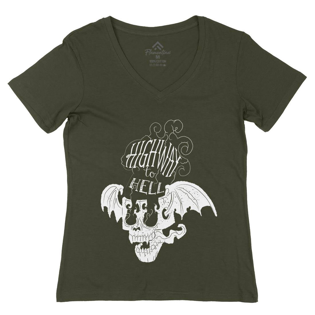 Highway To Hell Womens Organic V-Neck T-Shirt Motorcycles A959