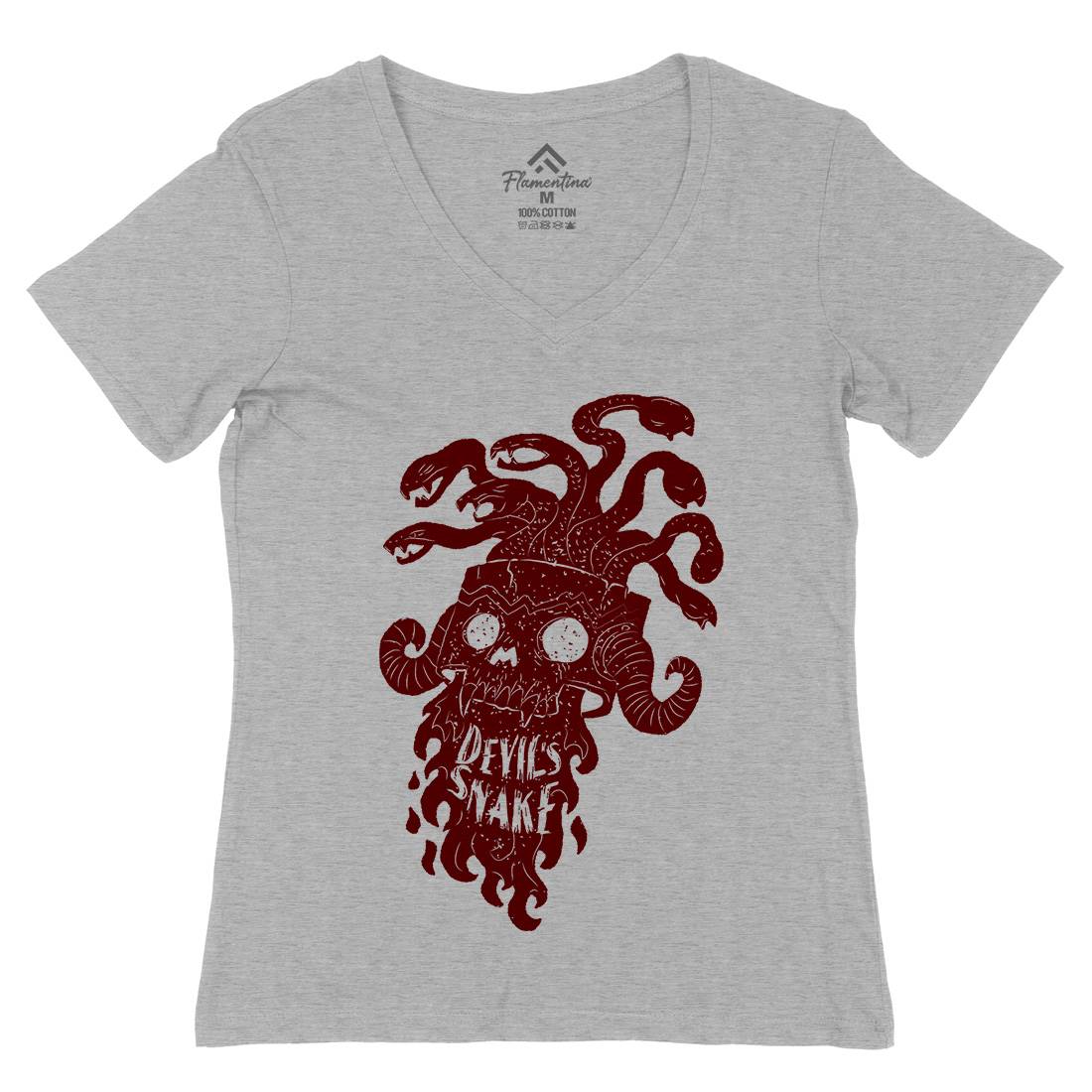 Devil&#39;s Snake Womens Organic V-Neck T-Shirt Motorcycles A961